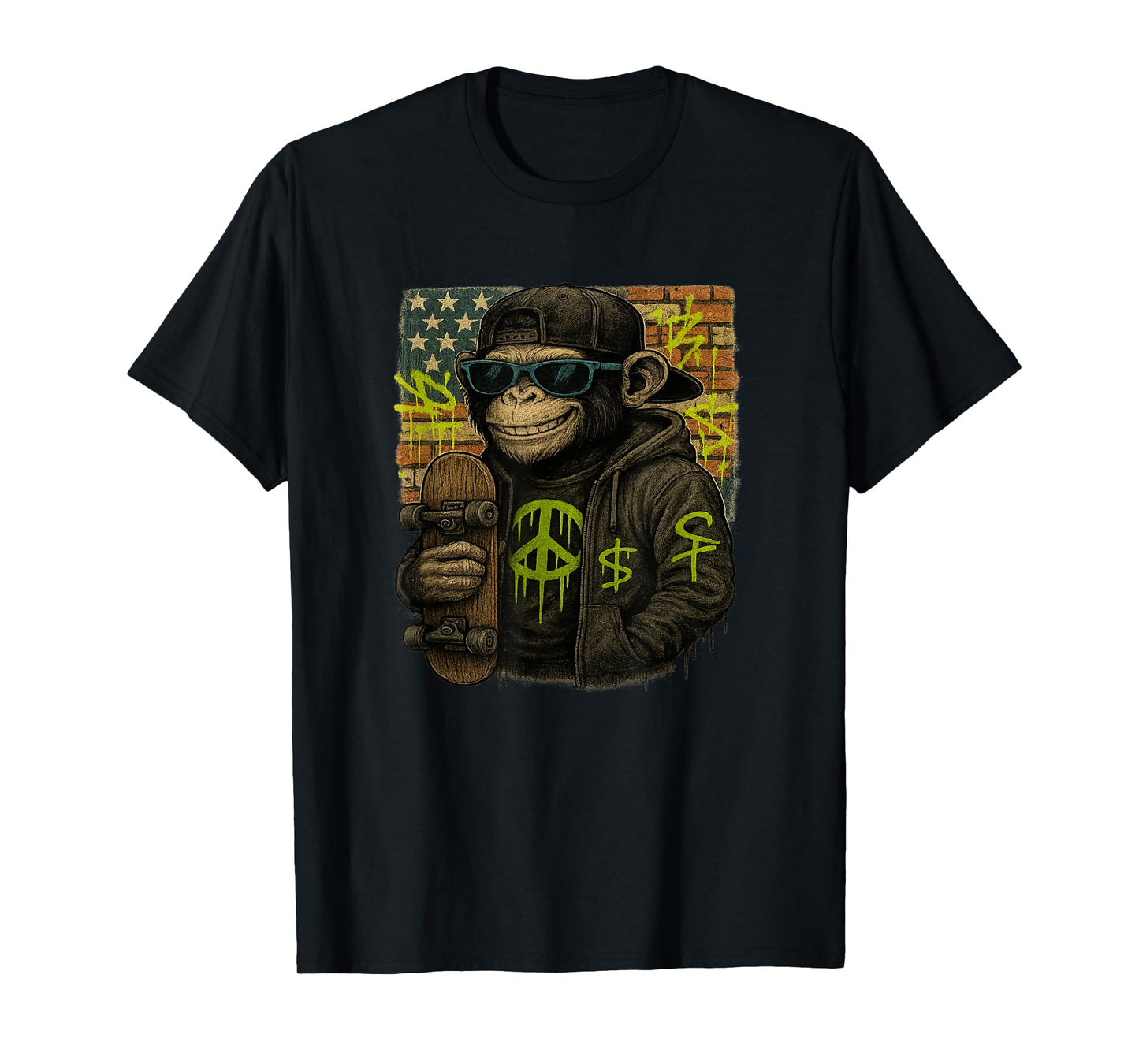 Funny Monkey with sunglasses cool street skateboard T-Shirt