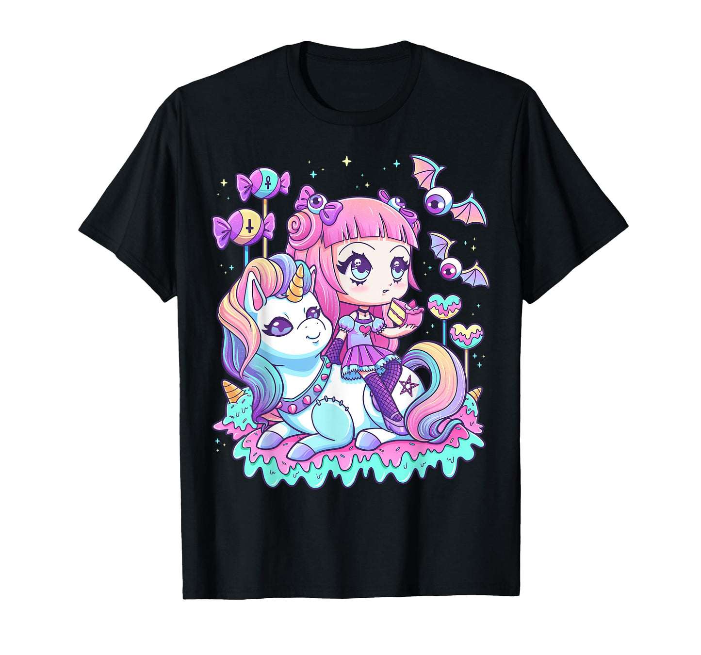 Pastel Goth Cute Creepy Girl Unicorn Kawaii Menhera Witchy T-Shirt