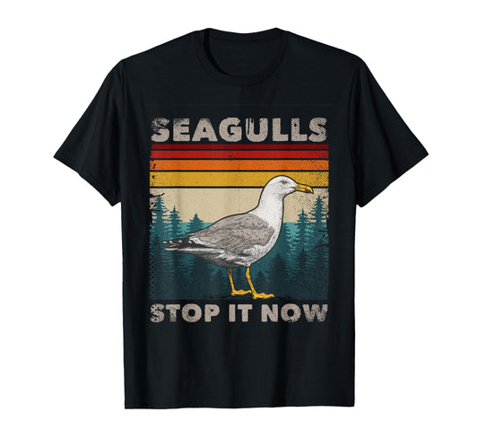 Funny Seagulls Stop It Now Bird Lover 80s Retro Seagull T-Shirt