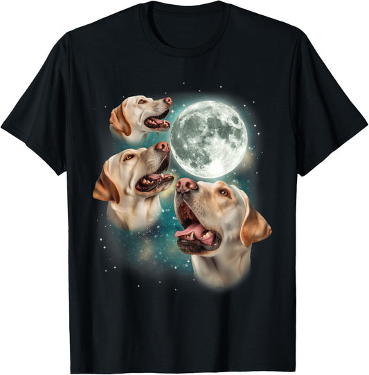 Three Labrador Retriever Moon | 3 Dogs Howling Moon Meme T-Shirt