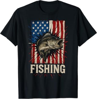 Patriotic Fishing USA Flag 4th Of July American Vintage Fish T-Shirt