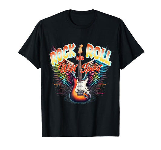 Rock And Roll Wild Spirit Vintage Retro Guitar Floral T-Shirt