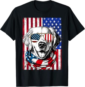 4th of July Golden Retriever Dog American Flag USA Patriotic T-Shirt for Women Men