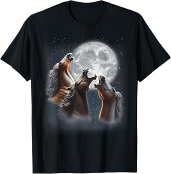 3 Horses Howling At The Moon Funny Horse Lover Equestrian T-Shirt