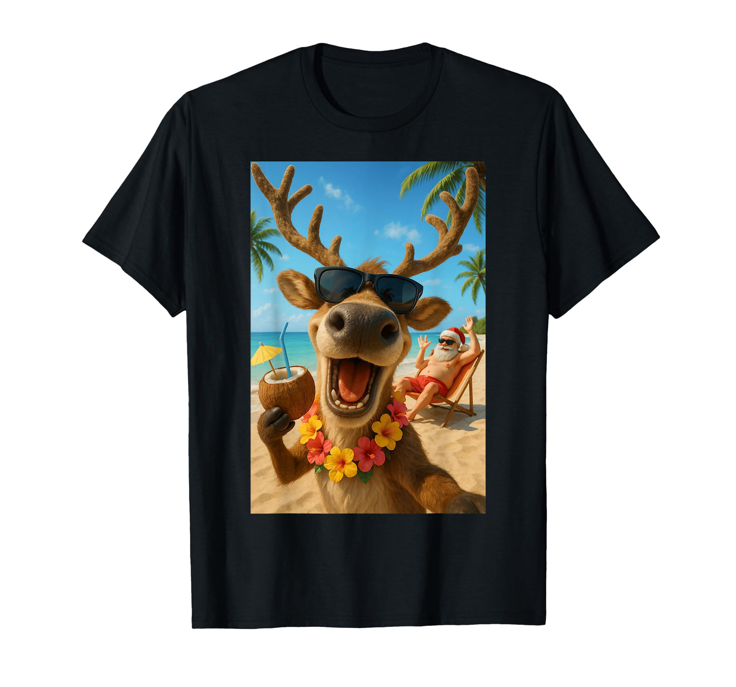 Christmas in July – Reindeer Selfie Santa Boys Kids Funny T-Shirt