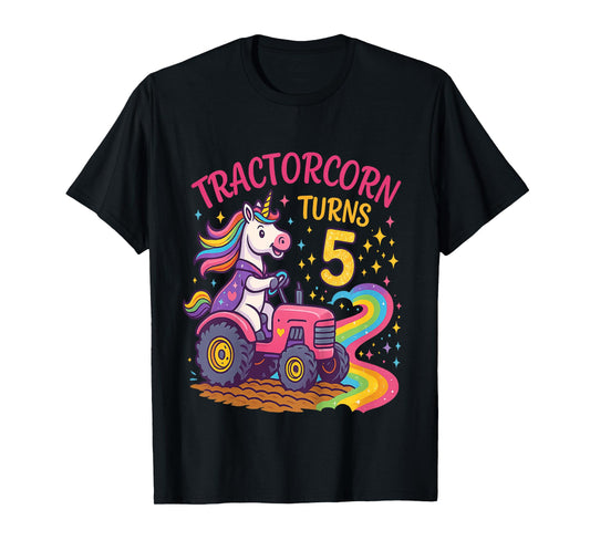 Kids Funny Unicorn Tractors 5th Birthday Girls Kids T-Shirt