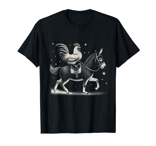 Funny Chicken Riding Donkey Chicken Lover T-Shirt