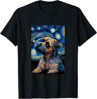 Border Terrier in Starry Night Painting Dog Mom Dad T-Shirt
