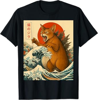 Catzilla Abyssinian Cat Japanese Art Gifts For Men Women Kid T-Shirt
