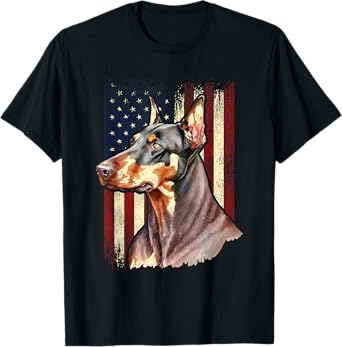 USA American Flag Doberman - Canine Pet Lover Dog Trainer T-Shirt