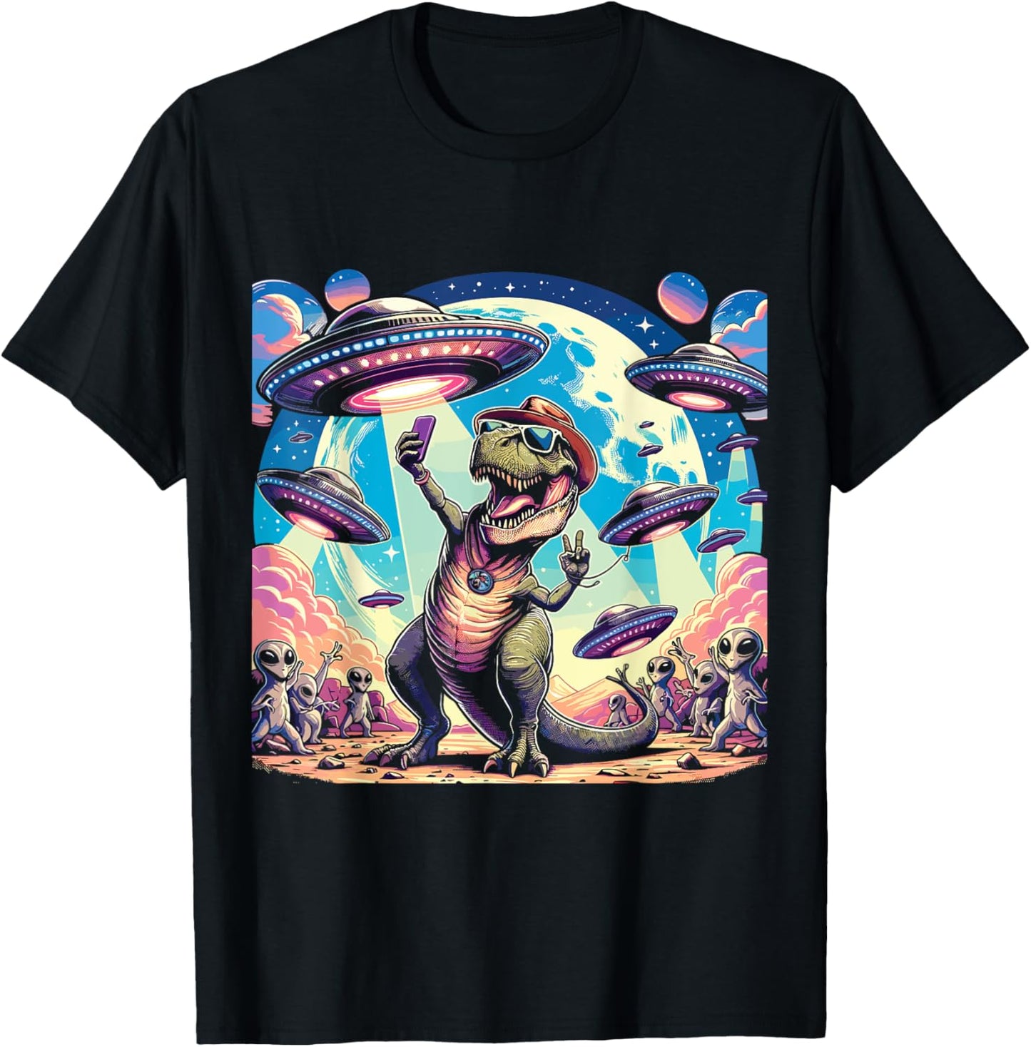 Funny Dinosaur TRex UFO Selfie T Rex T-Shirt