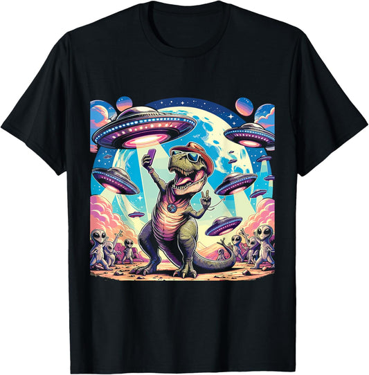 Funny Dinosaur TRex UFO Selfie T Rex T-Shirt