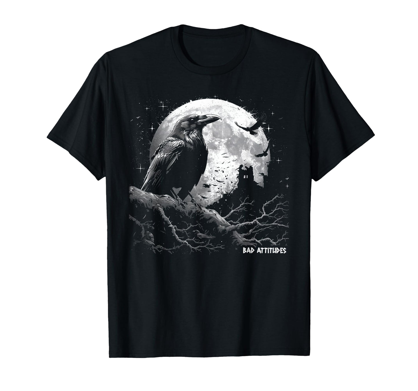 Gothic Ravencore Grunge Aesthetic Raven Dark Art Crow Moon T-Shirt