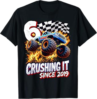 Birthday Monster Truck 6 year Old Boys 6th Party Born 2019 T-Shirt