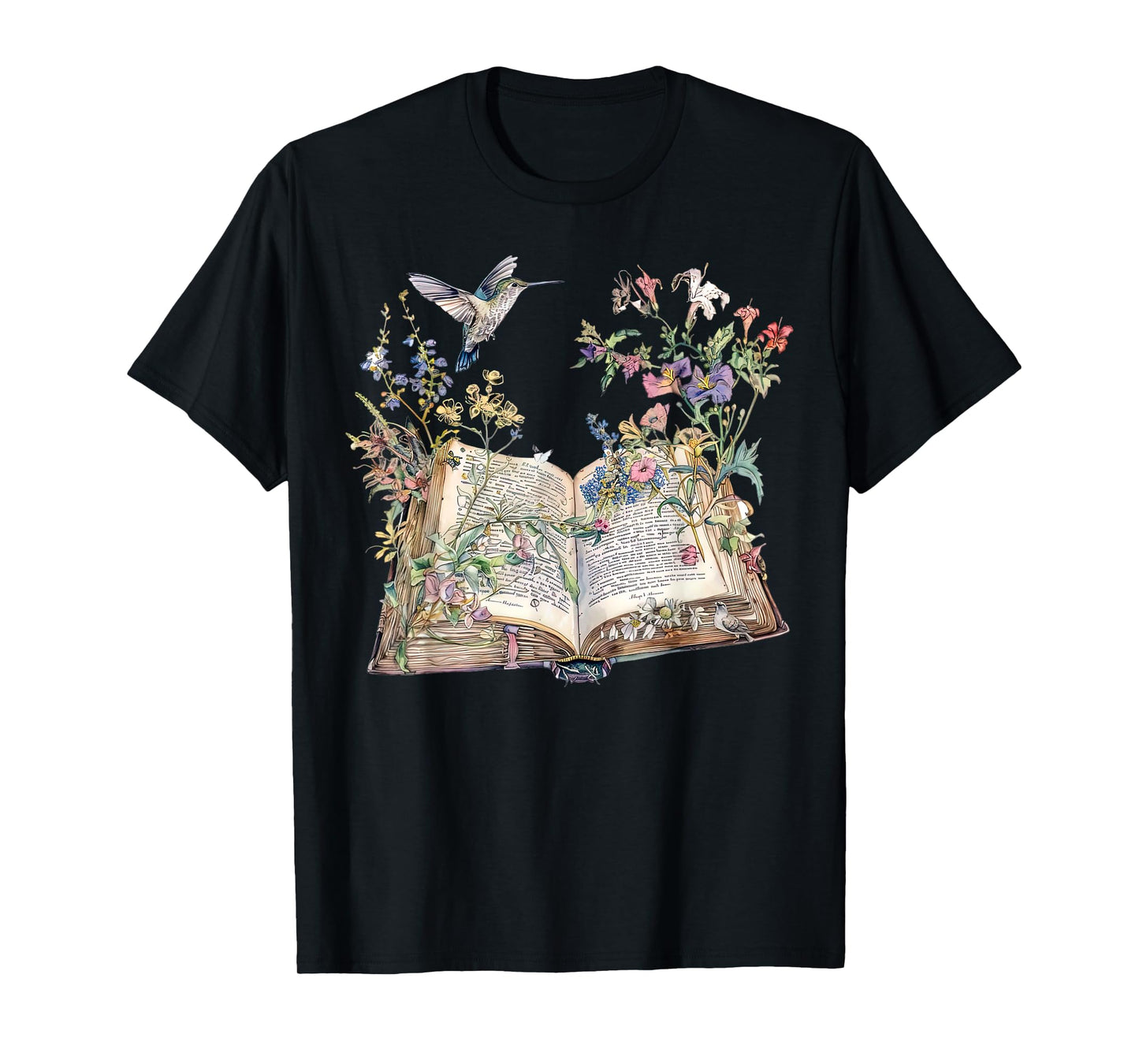 Floral Book Hummingbird Nature Librarian Reading Book Lover T-Shirt