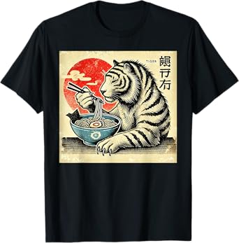 Sunset Japanese Art Wildlife Noodle Lover Tiger Ramen T-Shirt