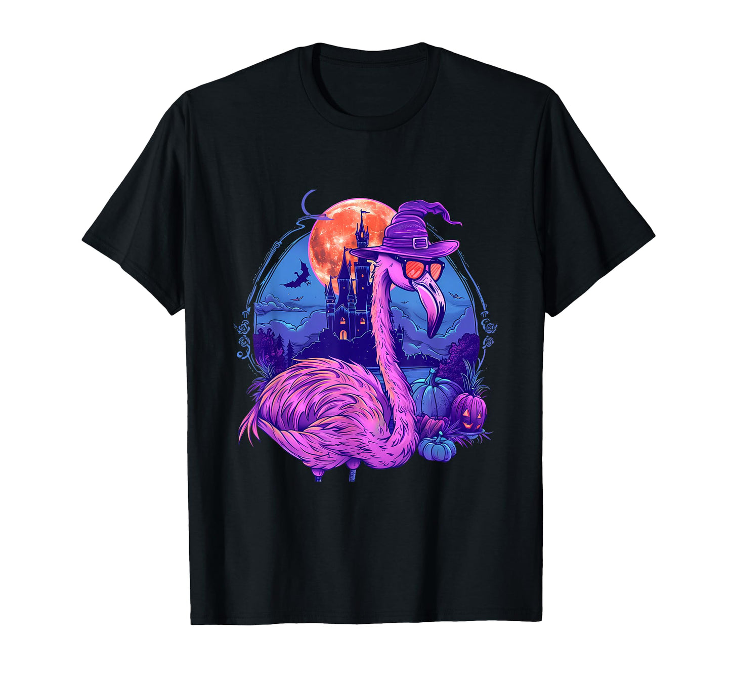 Halloween Flamingo Pumpkin Trick Or Treat Haunted Castle T-Shirt