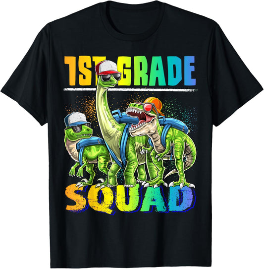 1st Grade Squad T Rex Dinosaur Back to School Backpack Boys T-Shirt