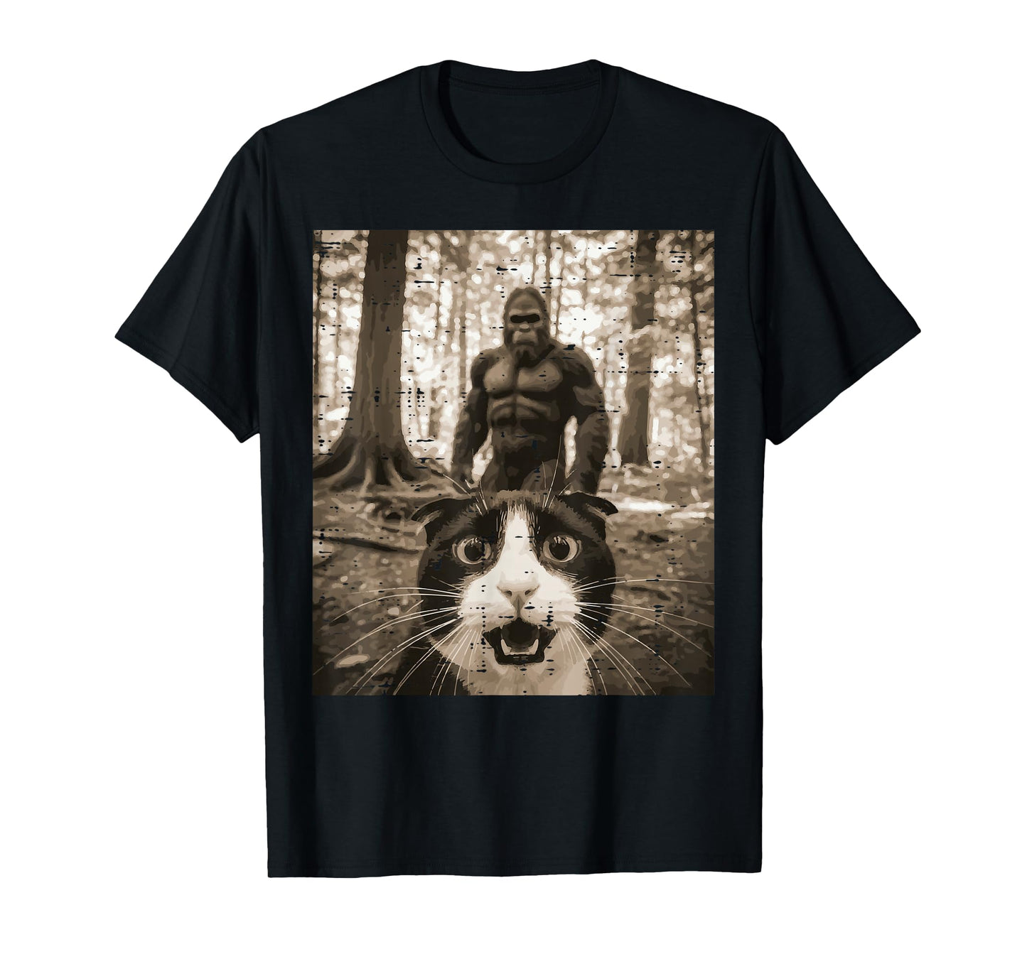 Tuxedo Cat Bigfoot Selfie Funny Meme Sasquatch Men Women Kid T-Shirt