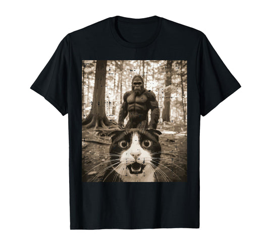 Tuxedo Cat Bigfoot Selfie Funny Meme Sasquatch Men Women Kid T-Shirt
