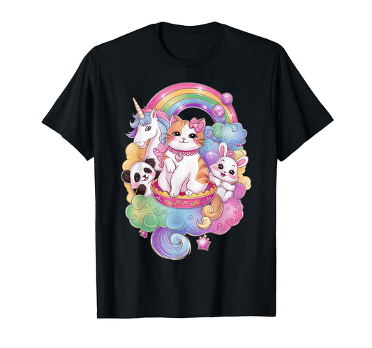 Cute Kawaii Cat Unicorn Panda Bunny Rainbow Anime Teen Kids T-Shirt