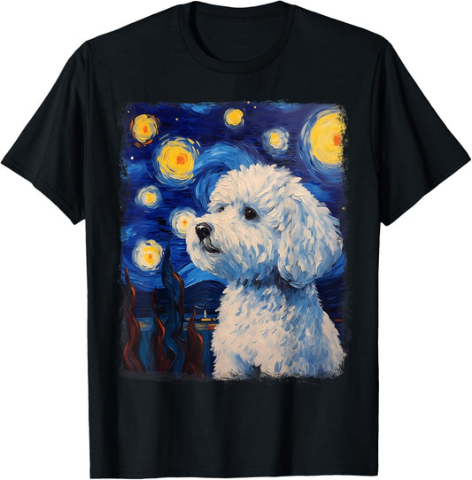 Bichon Frise Dog Starry Night Painting T-Shirt