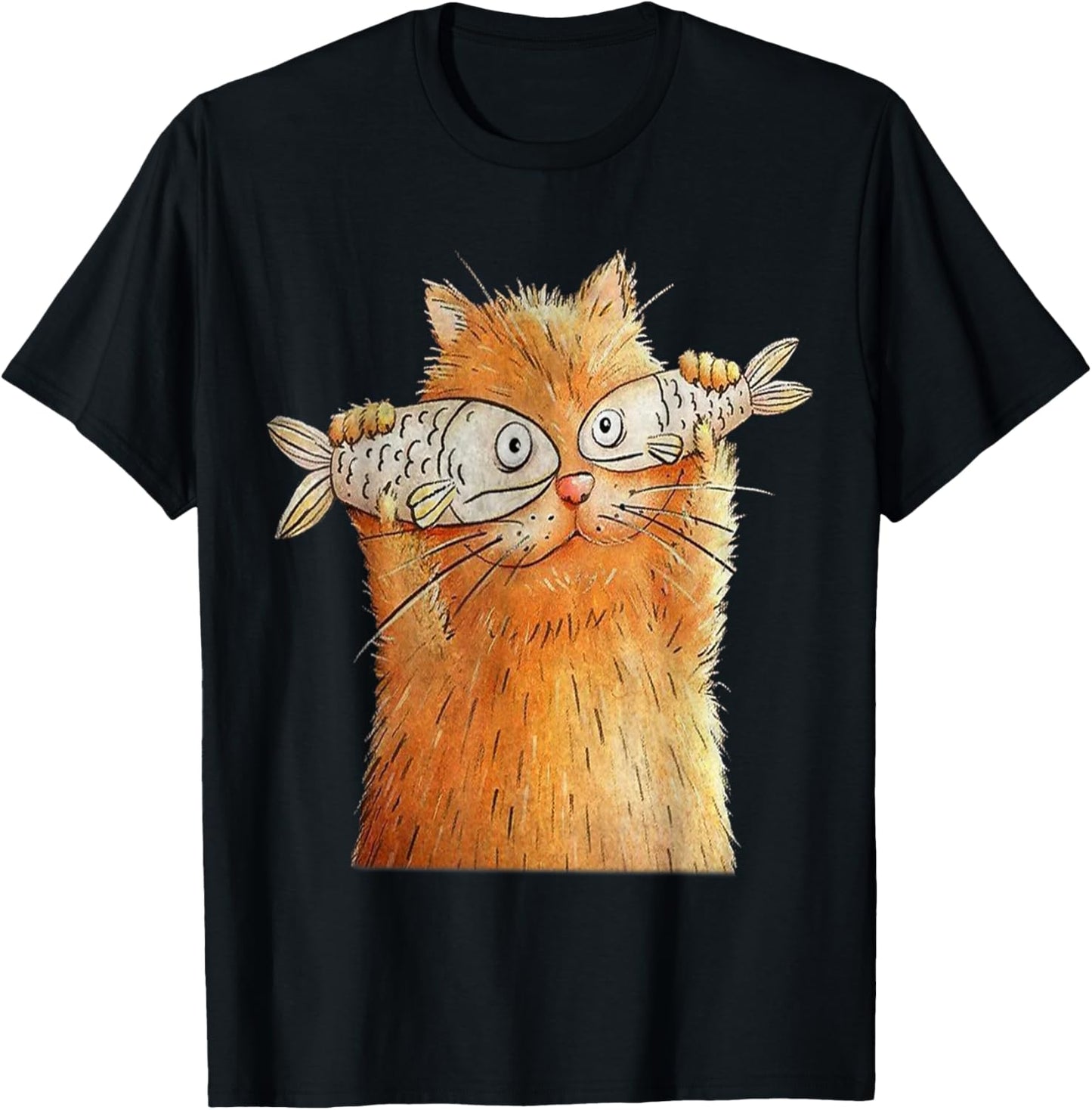 Vintage Cute Funny Cat With 2 Fishes On Eyes Lover Whimsical T-Shirt