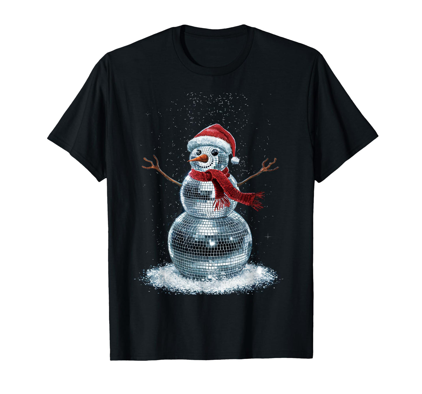 Snowman Christmas Retro Santa Hat Disco Ball Matching Family T-Shirt