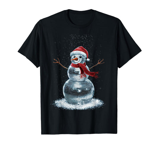 Snowman Christmas Retro Santa Hat Disco Ball Matching Family T-Shirt