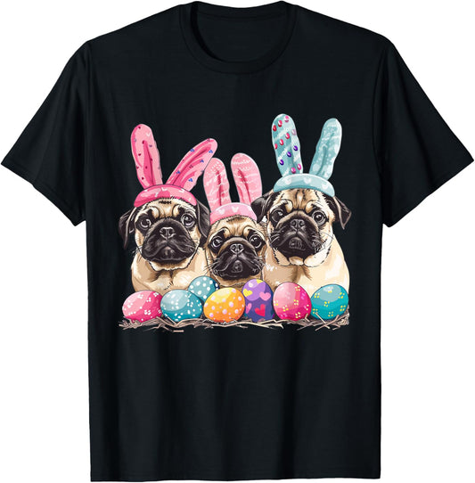 Easter Pug Dog Easter Pug Dog Bunny Ears Easter Egg T-Shirt