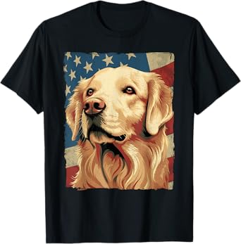 Golden Retriever American Flag T-Shirt 4th Of July Retriever T-Shirt