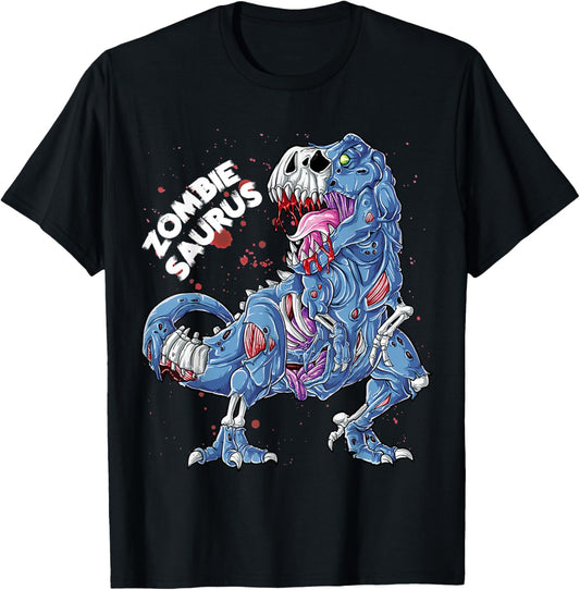 Zombie Saurus Halloween Boys Dinosaur T rex Skeleton Skull T-Shirt