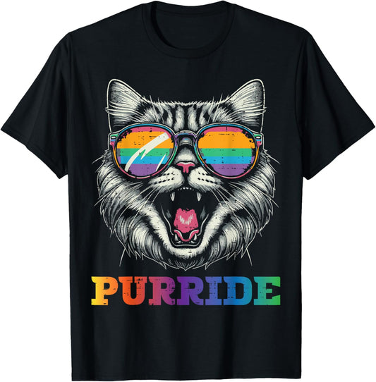 Gay Pride Month Purride Cat LGBTQ Ally Rainbow Men Women T-Shirt