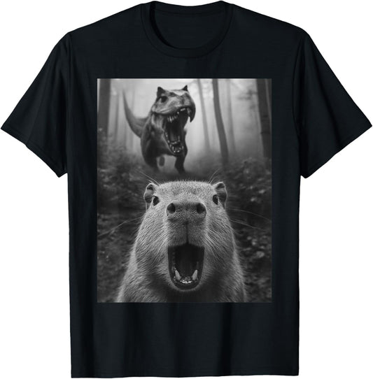 Capybara Capy TRex Dino Capybara Selfie With T-Rex Dinosaur T-Shirt