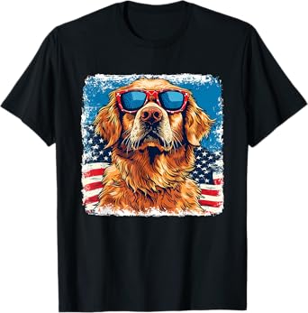 USA Patriotic Golden Retriever Shirt Fourth of July Men T-Shirt