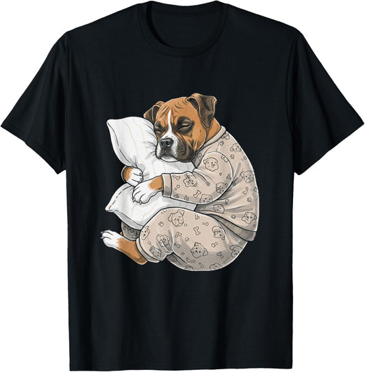 Funny Sleepy Boxer Dog Pajama Men Women Kids T-Shirt