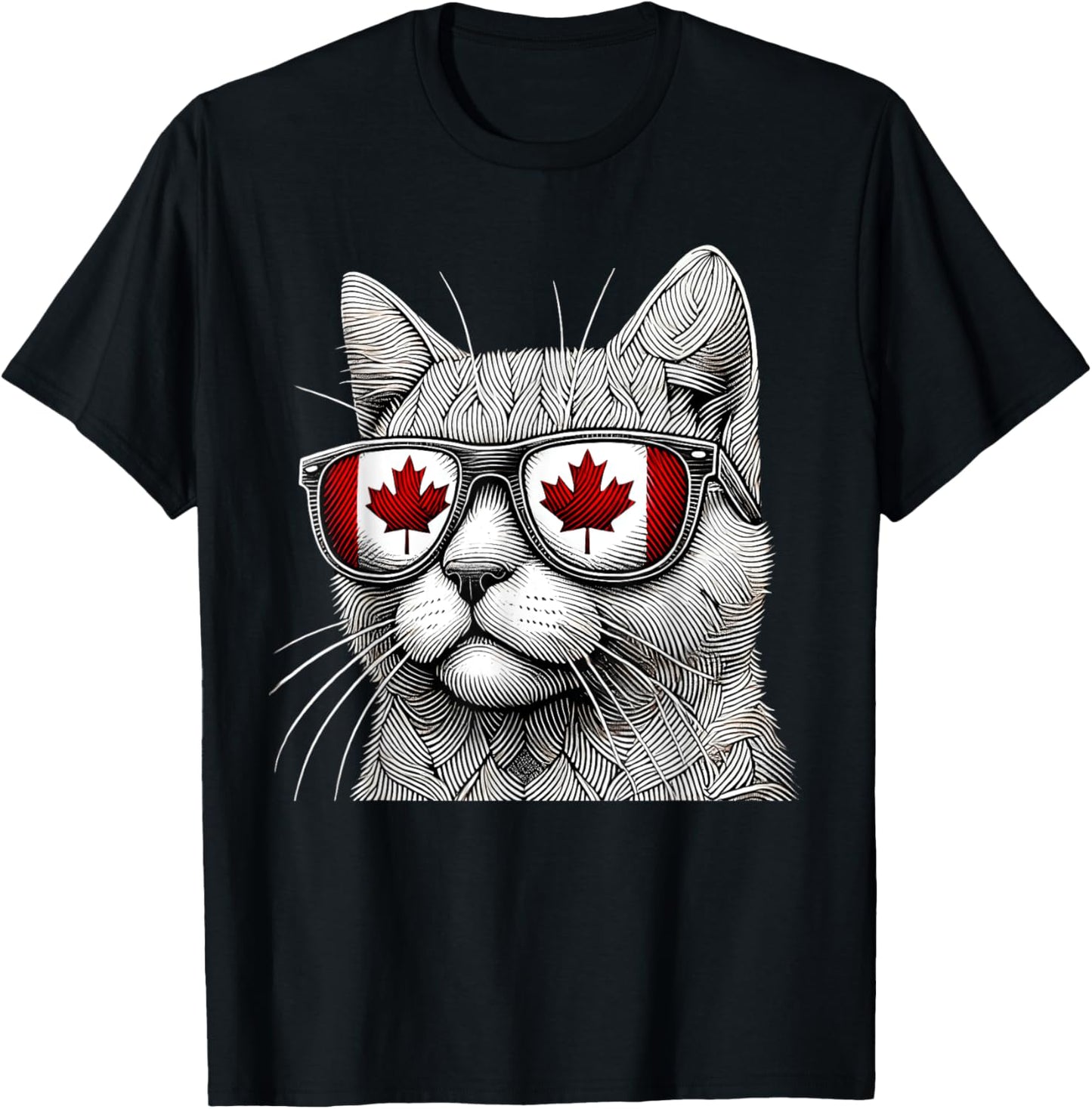 Cat Kitty Meow Sunglasses Canadian Flag Funny Canada Day T-Shirt