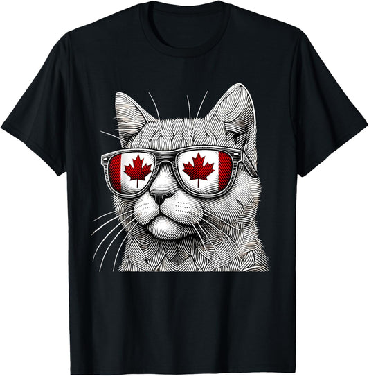 Cat Kitty Meow Sunglasses Canadian Flag Funny Canada Day T-Shirt