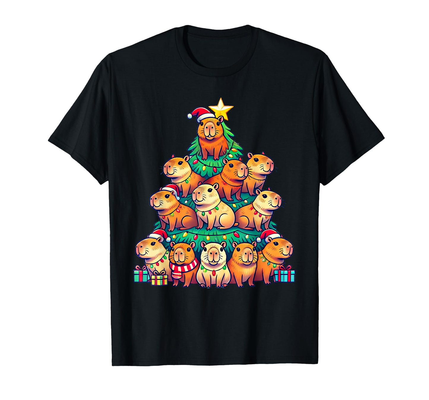 Capybara Christmas Tree Apparel Unisex-Adult Capybara Xmas T-Shirt