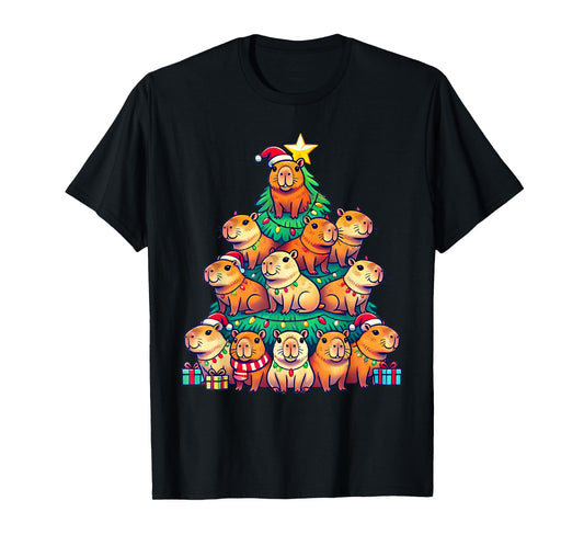 Capybara Christmas Tree Apparel Unisex-Adult Capybara Xmas T-Shirt