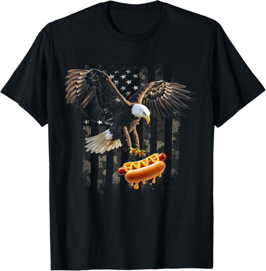 Bald Eagle 4th of July Funny Hotdog Camo American Flag USA T-Shirt