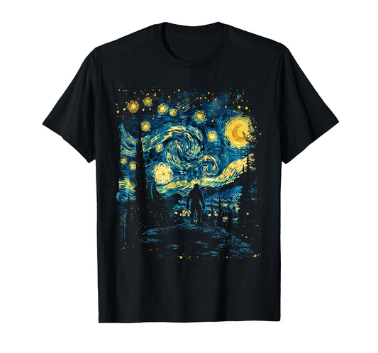 Funny Bigfoot Starry Night Sasquatch Van Gogh Sky Painting T-Shirt