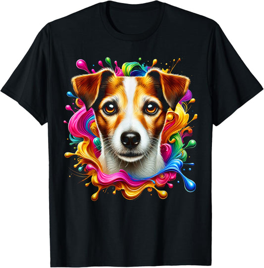 Cute Jack Russell Terrier in Colourful Paint Splashes T-Shirt
