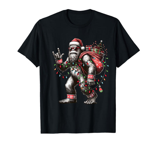 Funny Bigfoot Christmas Santa Sasquatch with Lights T-Shirt