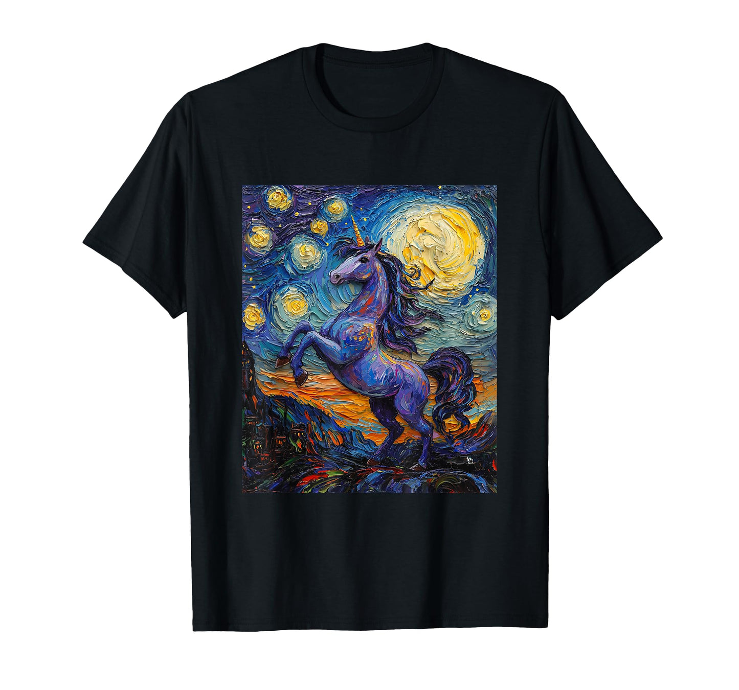 Cute Unicorn - Van Gogh Style - Starry Night T-Shirt