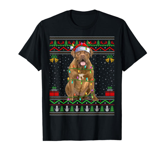 Dogue De Bordeaux Dog Christmas Lights Santa Ugly Xmas Men Women Kids T-Shirt