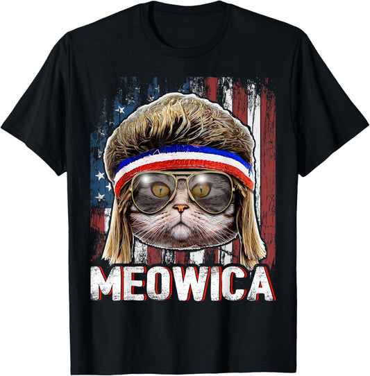 Meowica Cat Mullet American Flag Patriotic 4th of July Gift T-Shirt