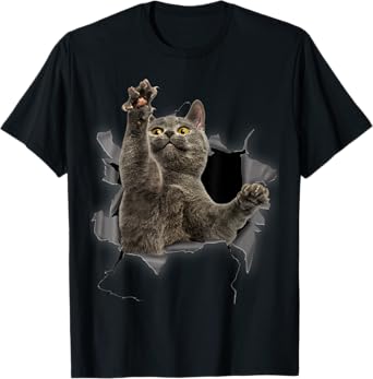 Grey Cat Torn Cloth Funny Gifts Cat Dad, Cat Mom, Cat Lover T-Shirt