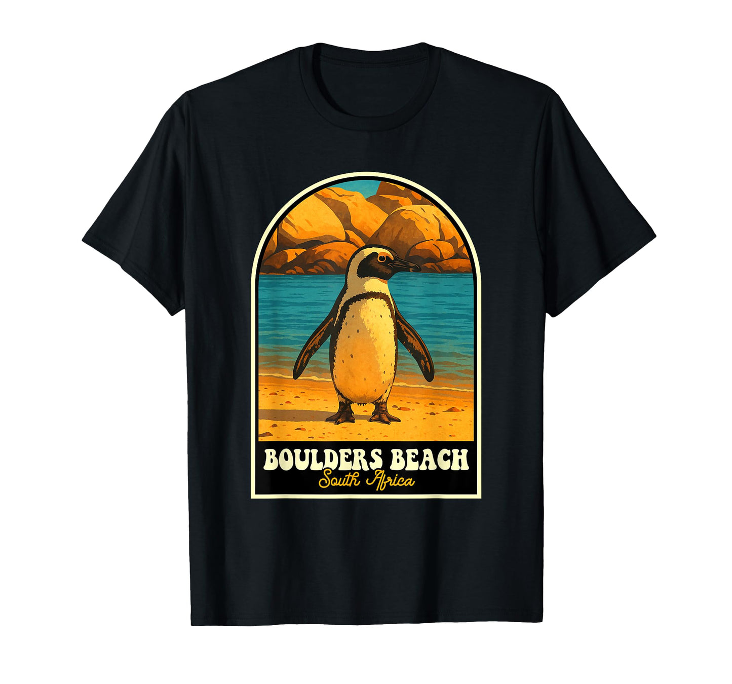 Boulders Beach South Africa Vintage Penguin Travel Art T-Shirt