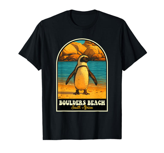 Boulders Beach South Africa Vintage Penguin Travel Art T-Shirt